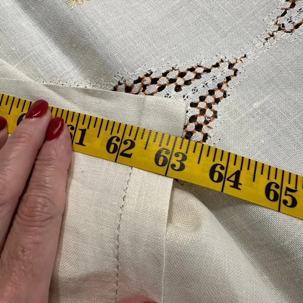 Vintage Hand-Stitched Irish Linen Tablecloth Cream Gold 63